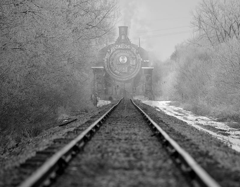 Ghost Train, black and white, graphy, steam, train, HD wallpaper