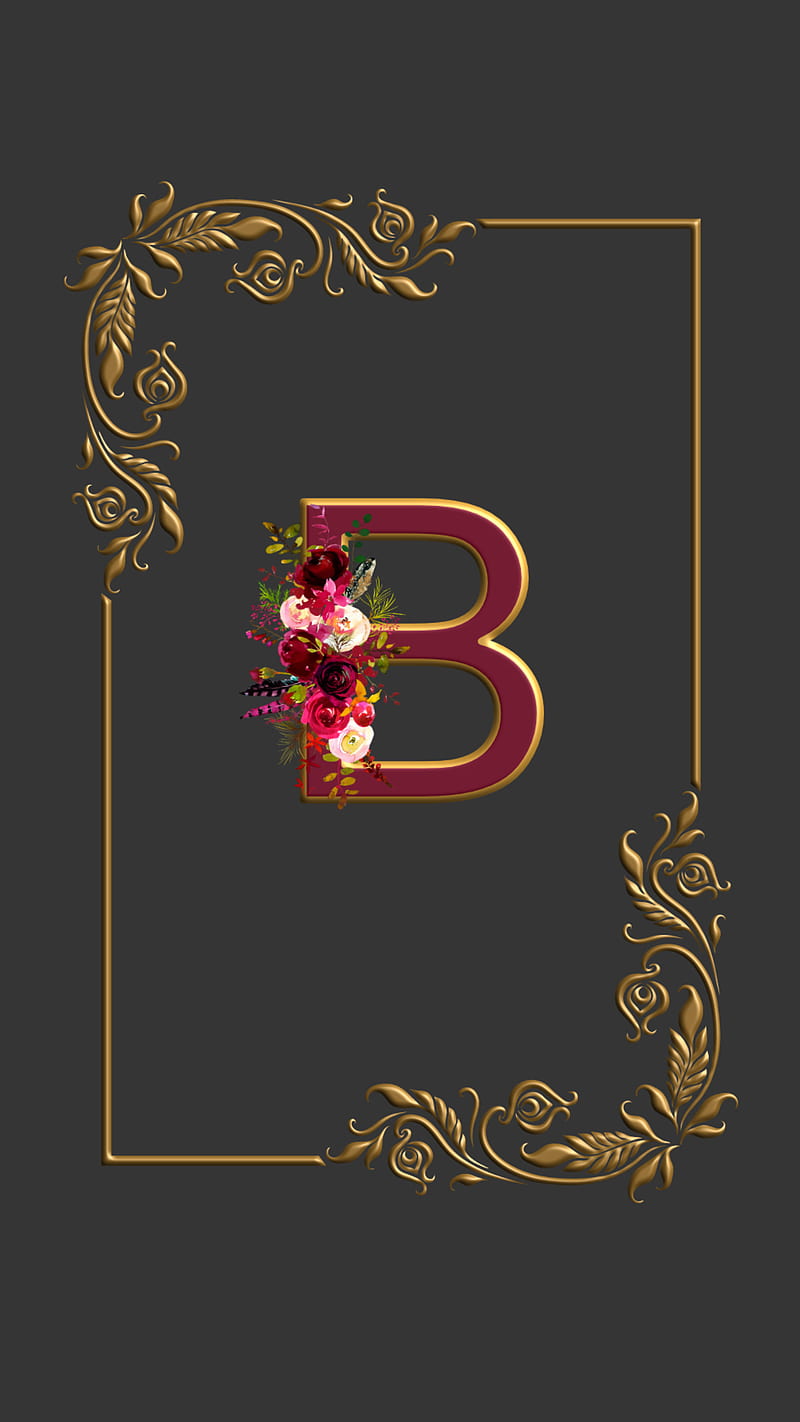 Letter B Gold Frame, desenho, floral, flowers, gold frame, iphone, samsung,  vintage, HD phone wallpaper | Peakpx