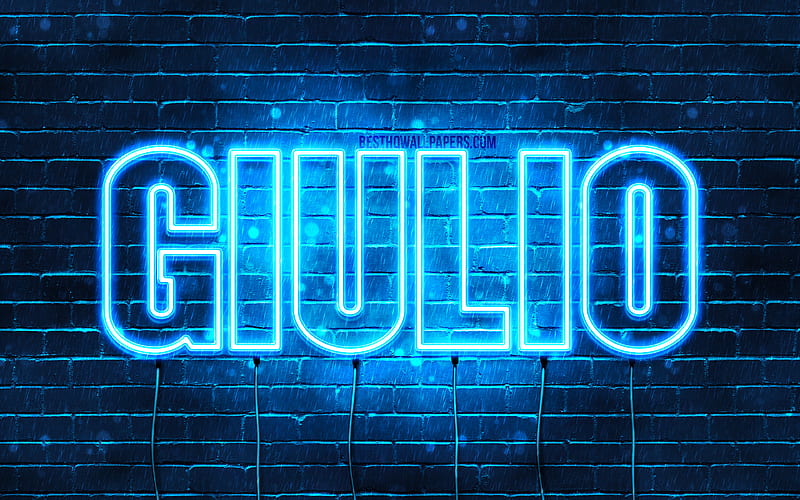 Giulio with names, Giulio name, blue neon lights, Happy Birtay Giulio, popular italian male names, with Giulio name, HD wallpaper