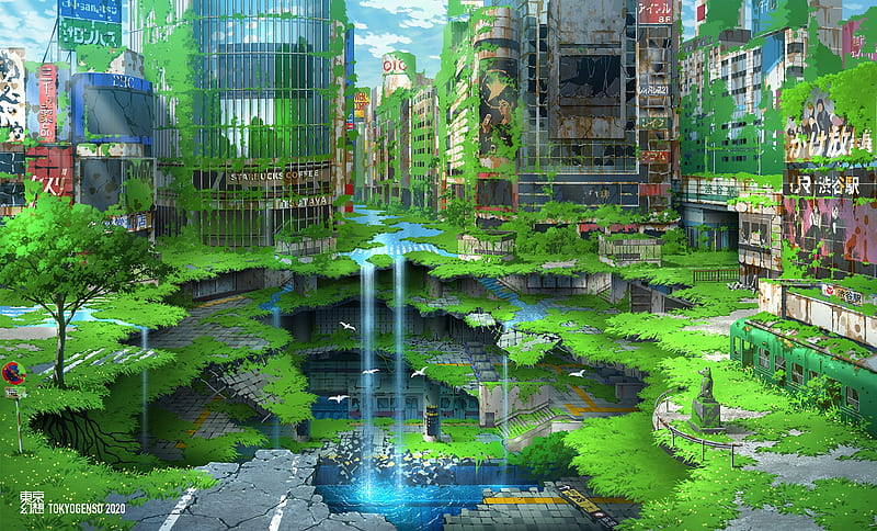 Post-apocalyptic anime city, water, ruins, buildings, metro, Anime, HD  wallpaper | Peakpx