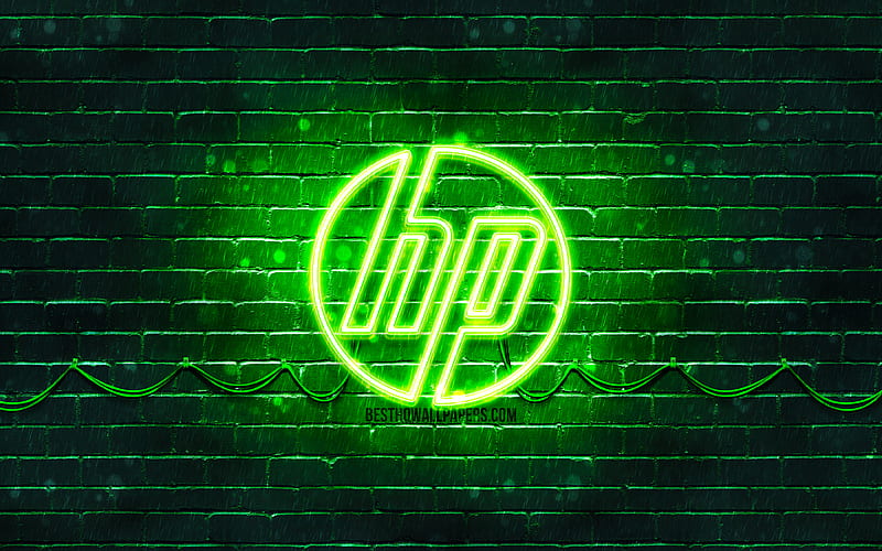 HP green logo green brickwall, Hewlett-Packard, HP logo, HP neon logo, HP, Hewlett-Packard logo, HD wallpaper