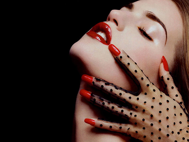 Red Finger Nails, glove, red, lips, fingernails, HD wallpaper