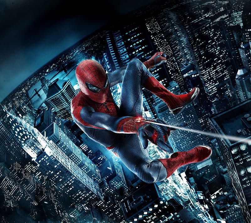Spider-Man, amazing, art, fantasy, fly, hero, marvel, night, sky, guerra, HD wallpaper