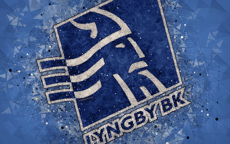 Lyngby BK logo, geometric art, Danish football club, blue background, Danish Superliga, Kongens Lyngby, Denmark, football, Lyngby FC, HD wallpaper