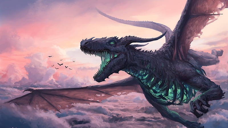 Fantasy Dragon Is Flying Above On Sky Dreamy, HD wallpaper
