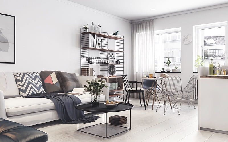 stylish interior design living room, modern interior, living room, gray style living room, HD wallpaper