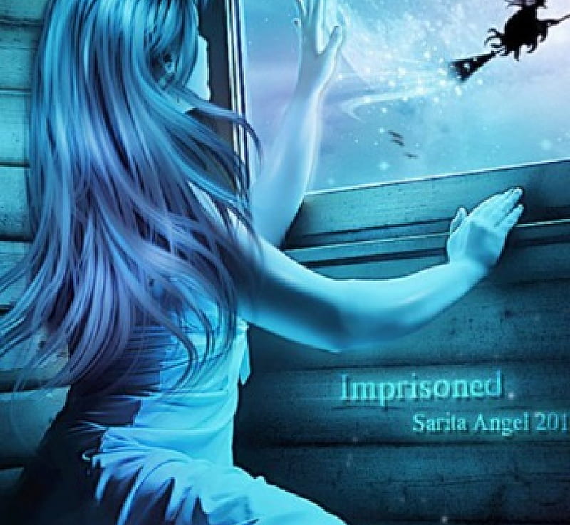 Imprisoned, fantasy, lady, abstract, blue, HD wallpaper