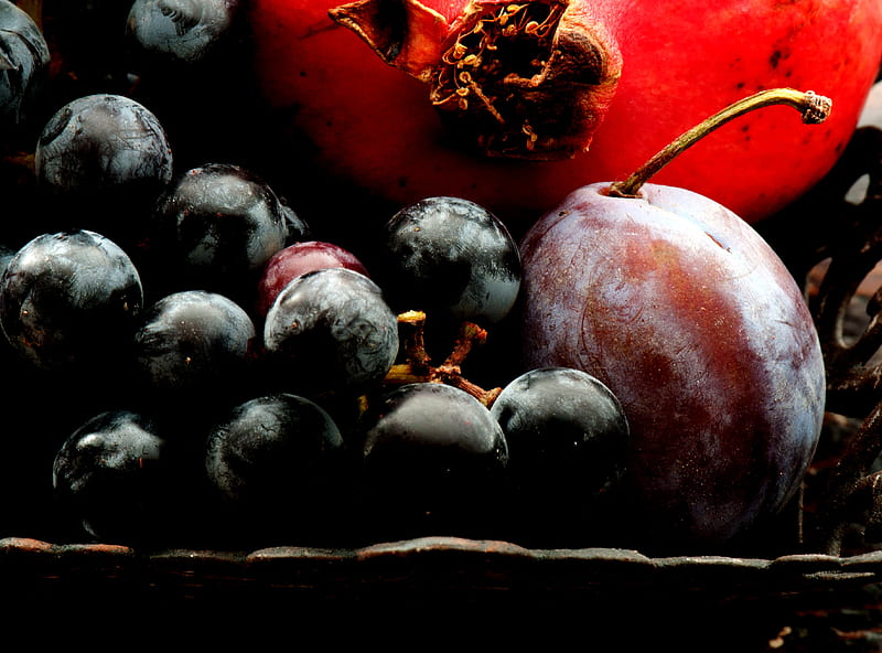 berries and fuits, plum, ruits, pomegranate, berries, blueberries, HD wallpaper