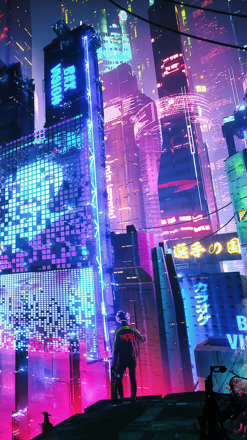 Neon city, town, lights, run, HD phone wallpaper
