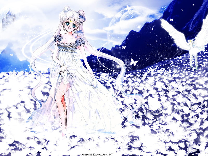 Princess Serenity and Pegasus, pegasus, serenity, anime, manga, helios, usagi tsukino, usagi, princess serenity, HD wallpaper