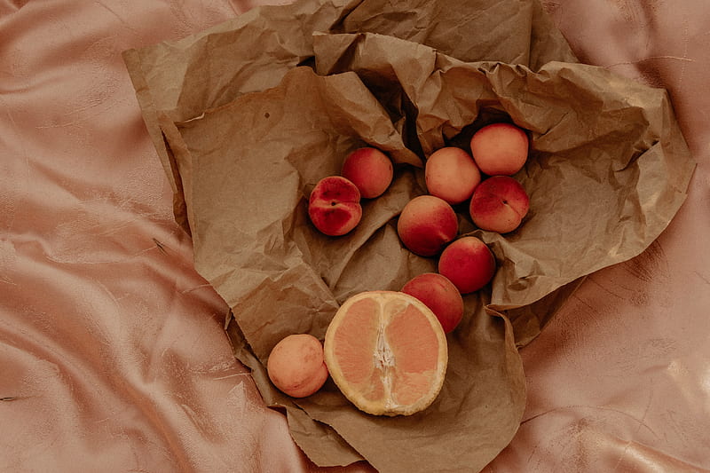 orange, nectarines, fruit, paper, crumpled, HD wallpaper