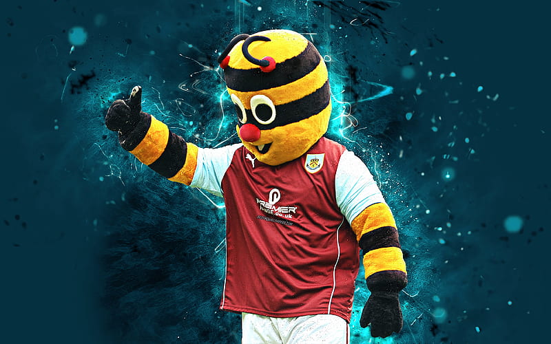 Bertie Bee mascot, Burnley, abstract art, Premier League, creative, official mascot, neon lights, Burnley FC mascot, HD wallpaper