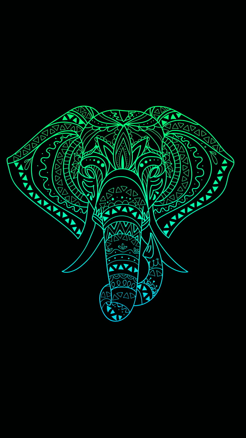 Elephant, animals, black, blue, green, minimal, HD phone wallpaper | Peakpx