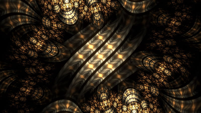 Yellow Brown Black Fractal Tangled Shape Pattern Trippy, HD wallpaper