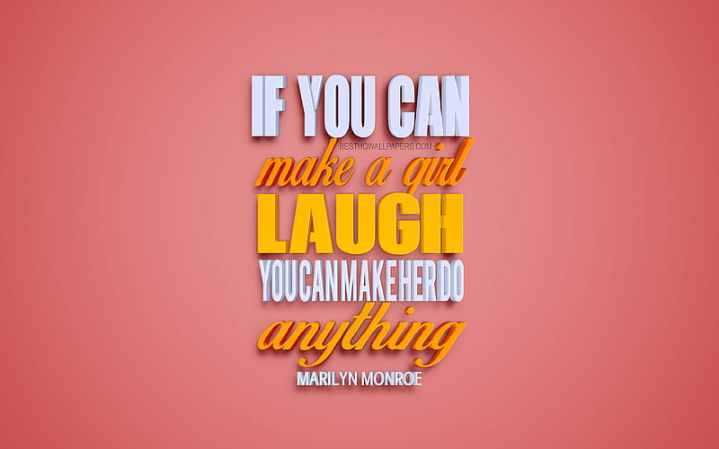 If you can make a girl laugh you can make her do anything, Marilyn Monroe quotes, quotes about women, motivation, inspiration, creative 3D art, purple background, quotes about relationships, popular quotes, Marilyn Monroe, HD wallpaper