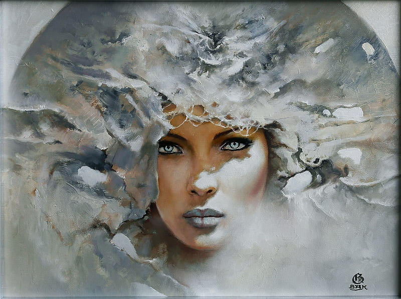 Fantasy girl by Karol Bak, girl, karol bak, art, fantasy, painting, face, pictura, HD wallpaper