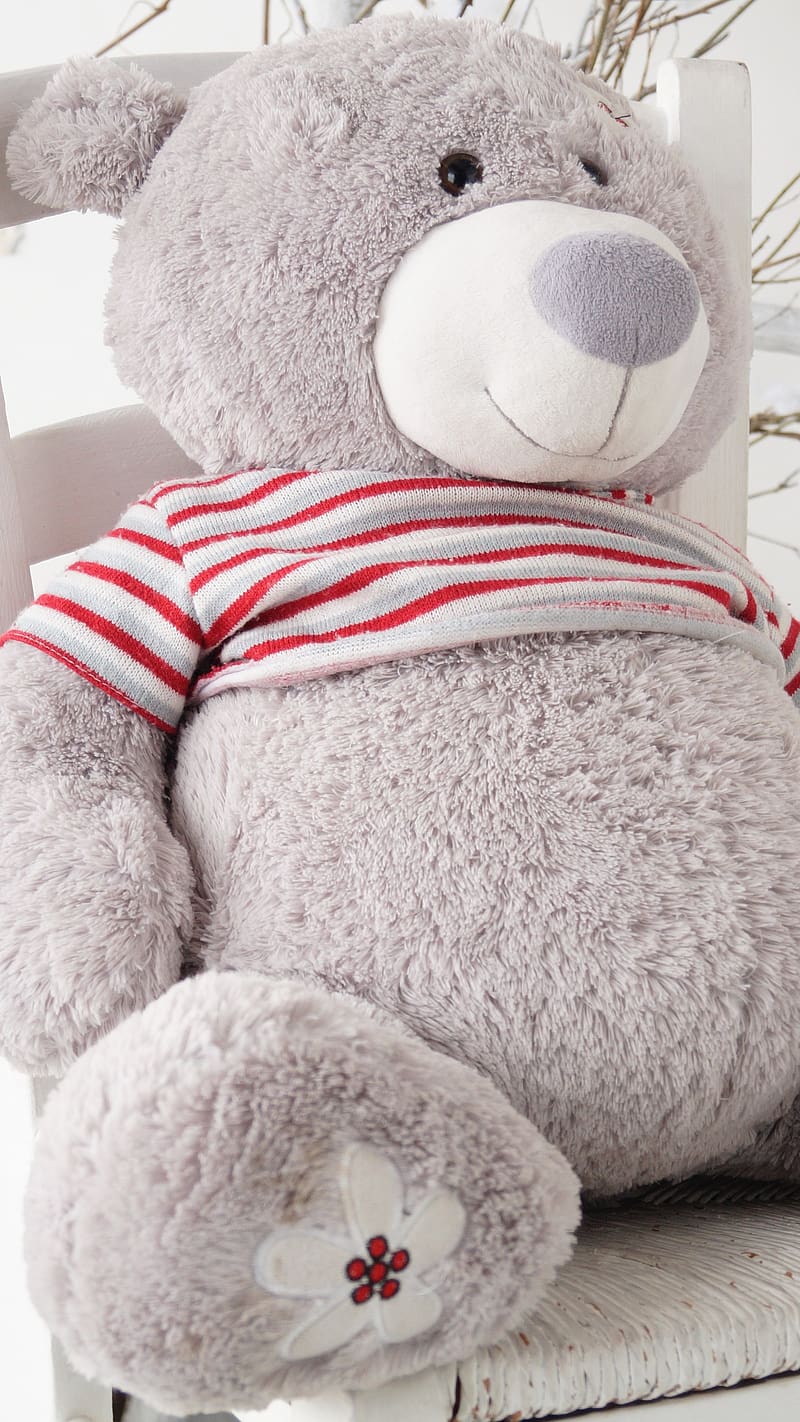 Big Teddy Bear Siiting On Chair, big teddy bear, siiting, chair, lavender, paw, stuff toy, HD phone wallpaper