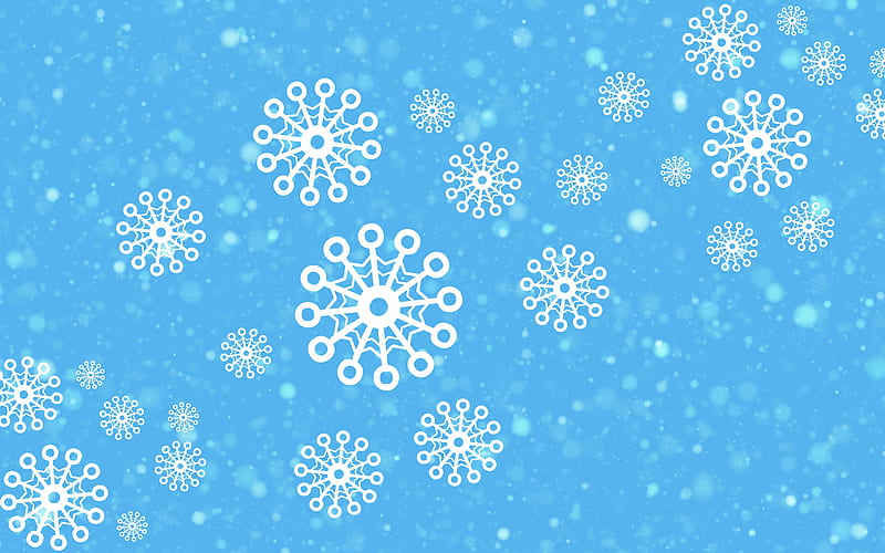 blue texture with snowflakes, blue winter background, white snowflakes, winter blue texture, HD wallpaper