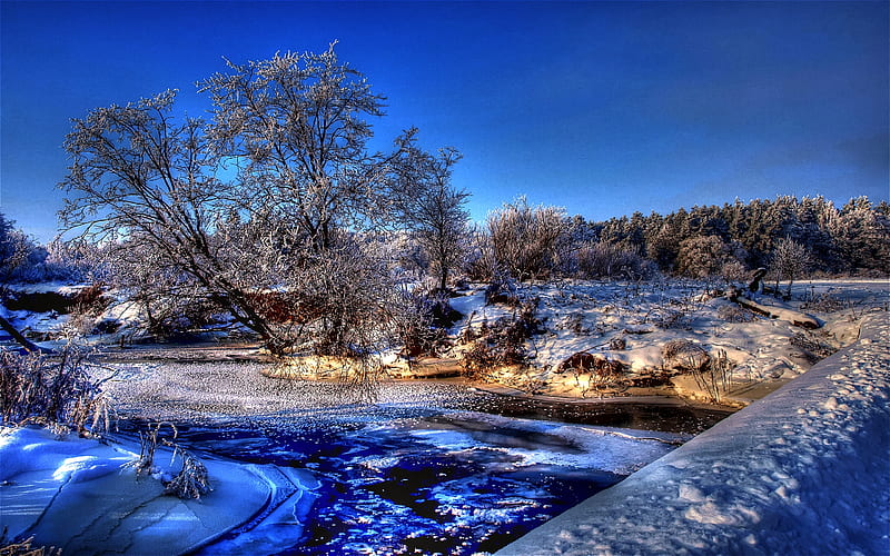 Icy Blue Beauty, pretty, snow, crisp, r, bonito, creek, frozen, winter, HD wallpaper