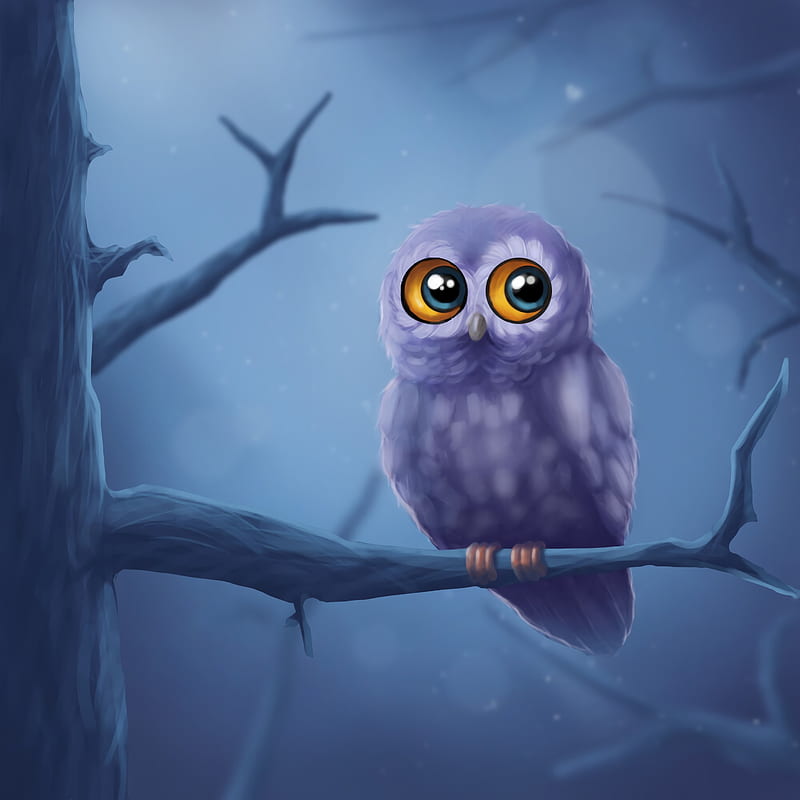 owl, bird, branch, tree, art, HD phone wallpaper