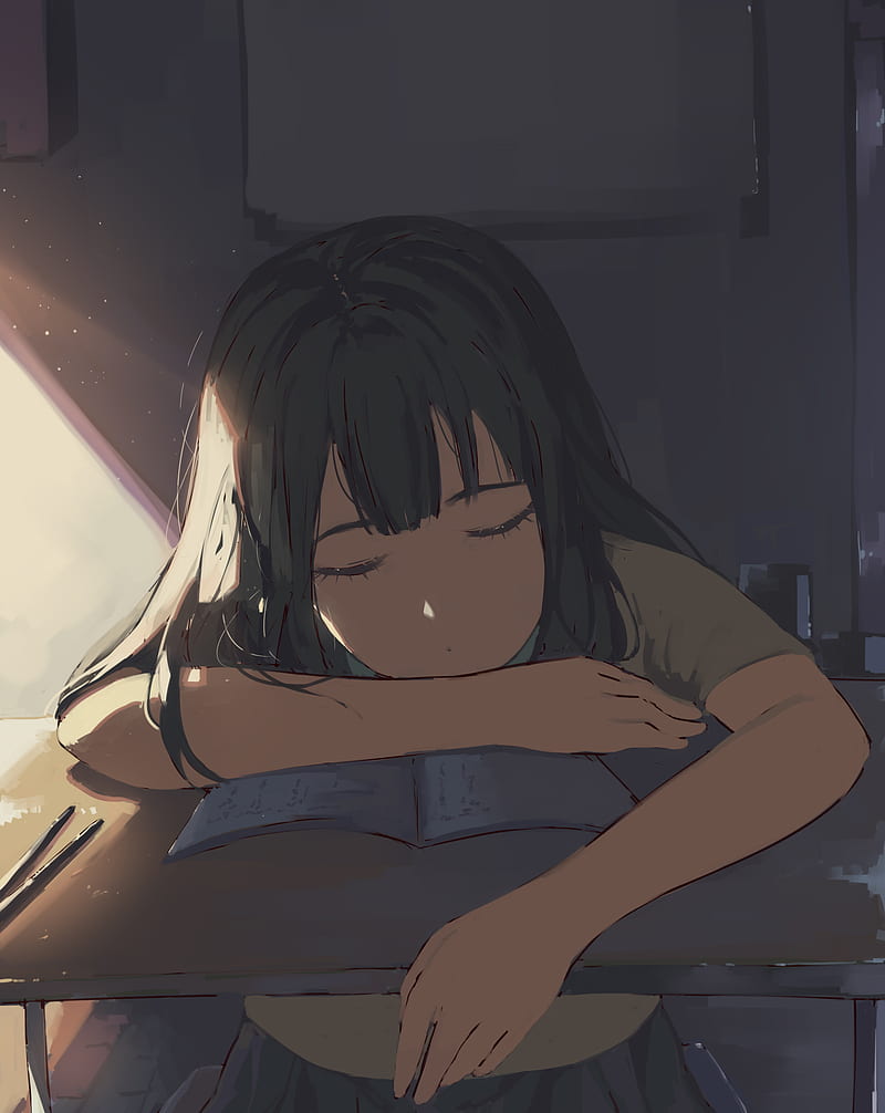 girl, sleep, study, anime, HD phone wallpaper