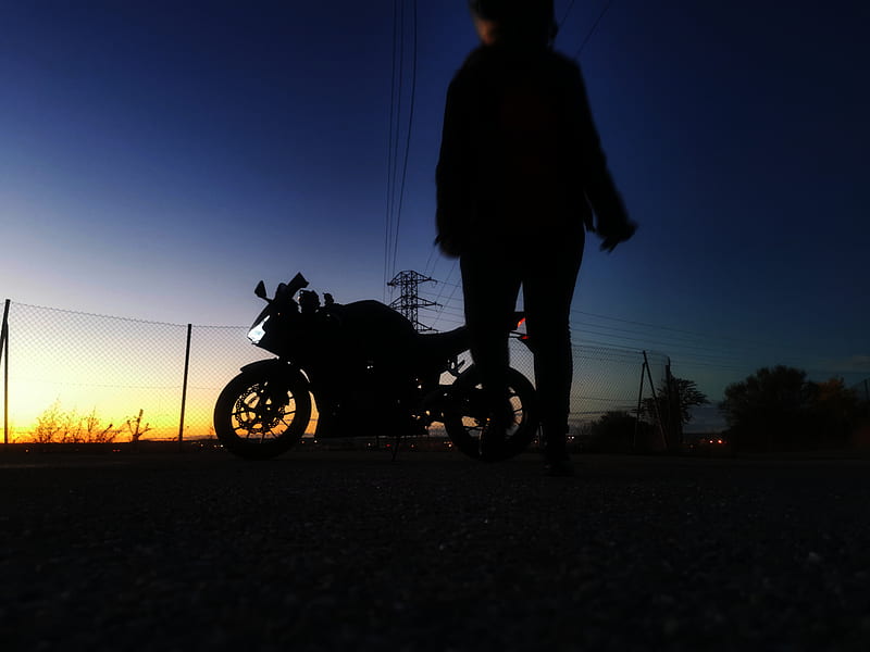 Atardecer y mi moto, 500r, bikergirl, cbr, honda, HD wallpaper