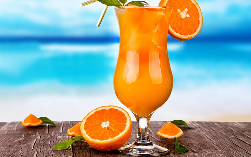 Orange Cocktail, macro, cocktails, glass with drink, Orange, Glass with Orange Cocktail, HD wallpaper
