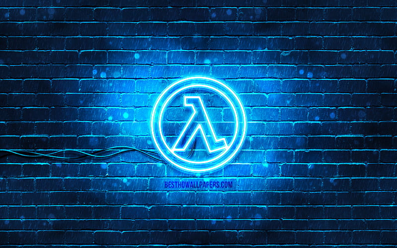 Half-Life blue logo blue brickwall, Half-Life logo, 2020 games, Half-Life neon logo, Half-Life, HD wallpaper