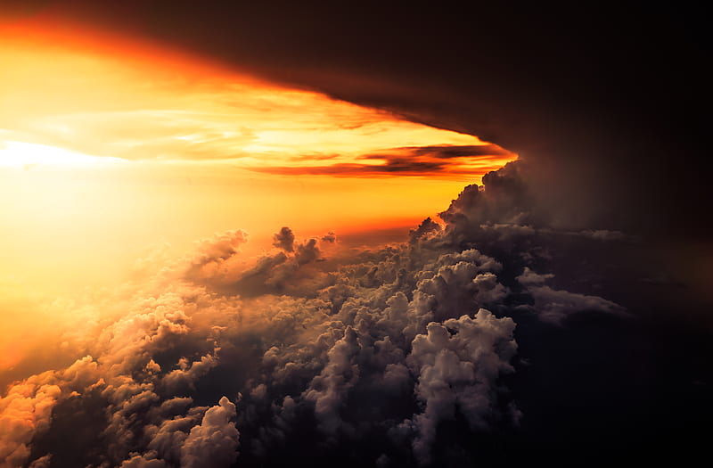 Aerial Cloud Horizon Sunset, clouds, horizon, sunset, nature, HD wallpaper