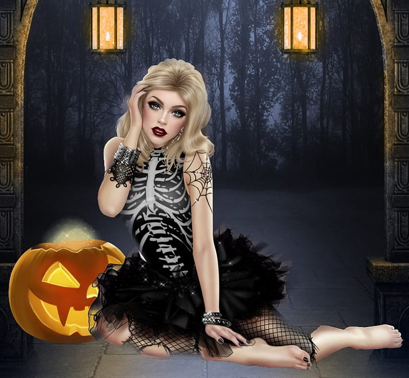 HalloweenTutu, ghotic, pumpkin, Tutu, Halloween, light, HD wallpaper