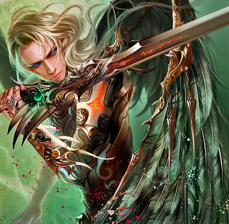 Seraphim, warrior, fantasy, sword, angel, HD wallpaper