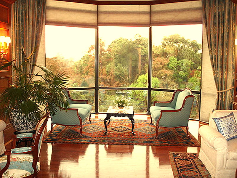 Nice view, view, armchairs, big window, living room, HD wallpaper