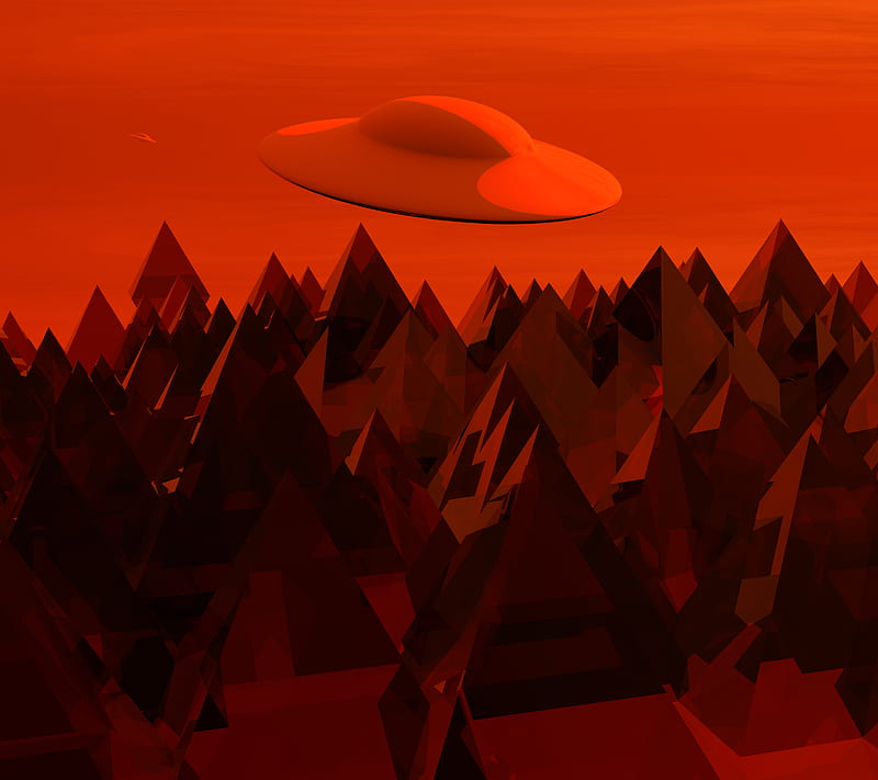 UFO Art, abstract, alien, concept, fiction, flying saucer, painting, red, sci-fi, space, spaceship, HD wallpaper