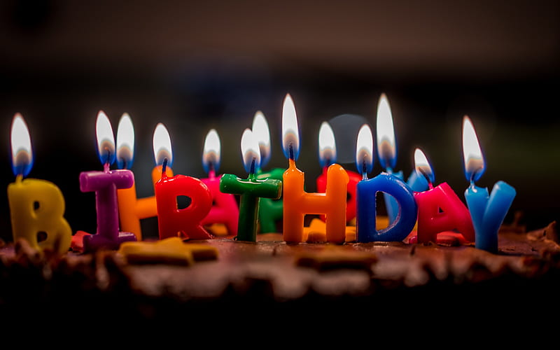 Happy Birtay, burning candles, birtay cake, evening, chocolate cake, HD wallpaper