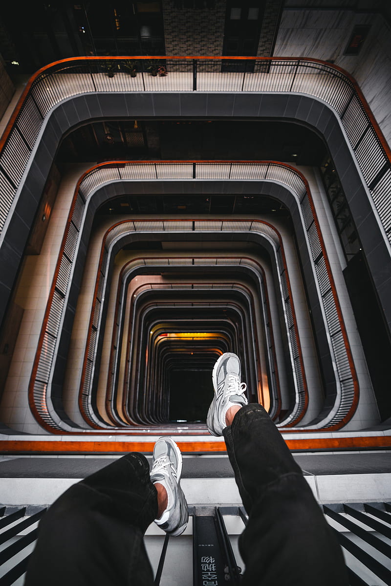 stairs, legs, sneakers, height, architecture, HD phone wallpaper