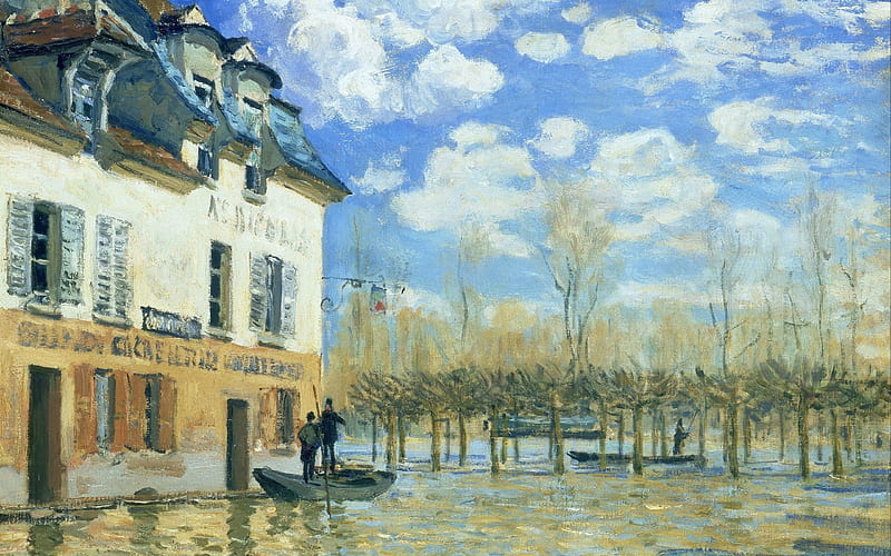 french artist, alfred sisley, port marly, 1876, paris, HD wallpaper