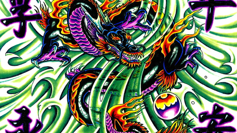 Artistic Purple Green Dragon Tattoo Trippy, HD wallpaper