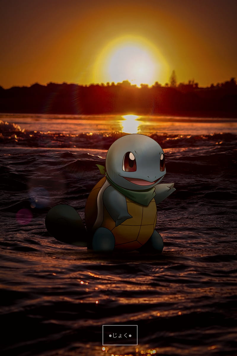 Squirtle, anime, anime arts, anime , cartoon, charmander, digital arts, pikachu, pokemon, sunset, HD phone wallpaper