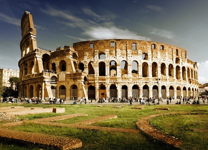 The Colosseum, ancient, Roman, Italy, amphitheatre, Rome, Colosseum, battle ground, historical, HD wallpaper