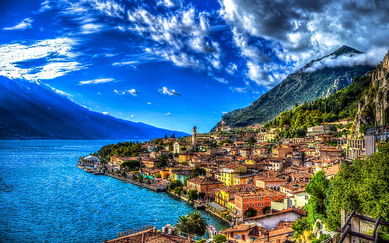 Limone sul Garda, R, summer, Lake Garda, italian landmarks, mountains, Italy, Europe, HD wallpaper