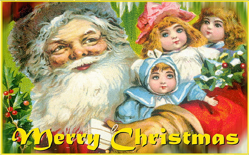 Victorian Santa Claus 1, dolls, art, santa, christmas, painting, wide screen, scenery, artwork, HD wallpaper