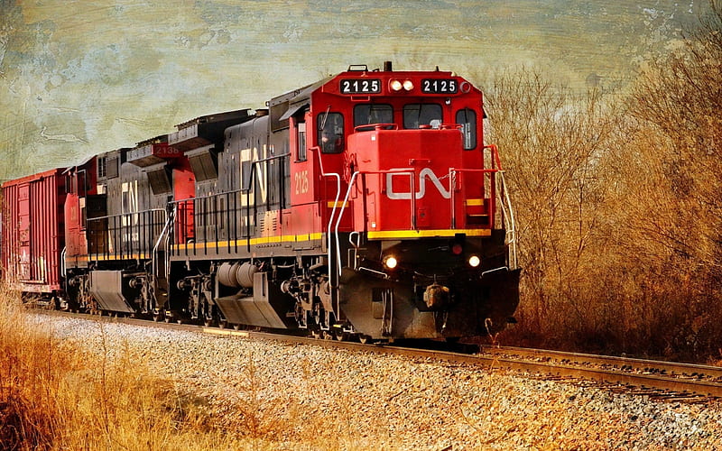 locomotive, railroad, composition, HD wallpaper