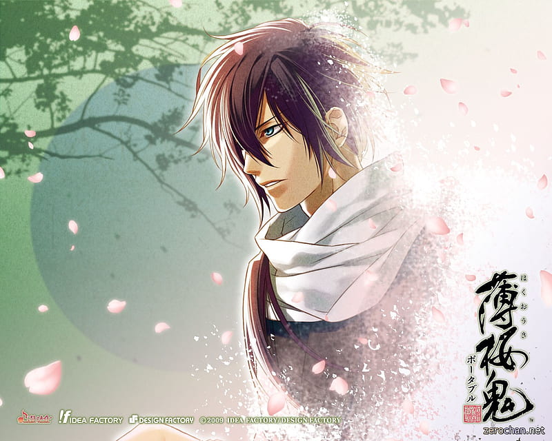 hakouki shinsengumi kitan, male, guy, cg, saito, saitou, cute, samurai, petals, hajime, kanji, HD wallpaper