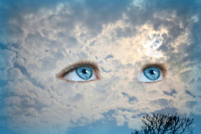 Eyes in the Sky, sparkling, florida, eyes, clouds, blue, HD wallpaper