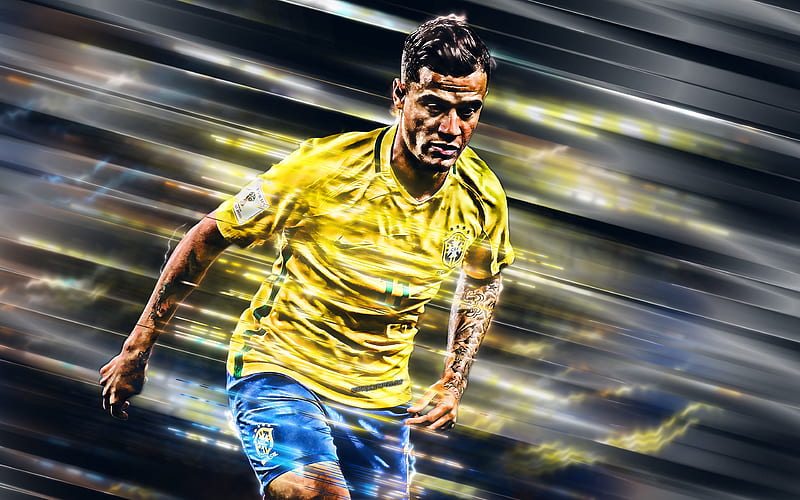 Philippe Coutinho, Brazilian footballer, attacking midfielder, Brazil national football team, creative art, midfielder, portrait, Brazil, football, Coutinho, HD wallpaper