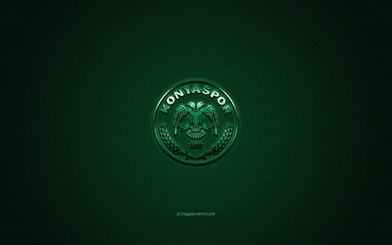 Konyaspor, Turkish football club, Turkish Super League, green logo, green carbon fiber background, football, Konya, Turkey, Konyaspor logo, HD wallpaper