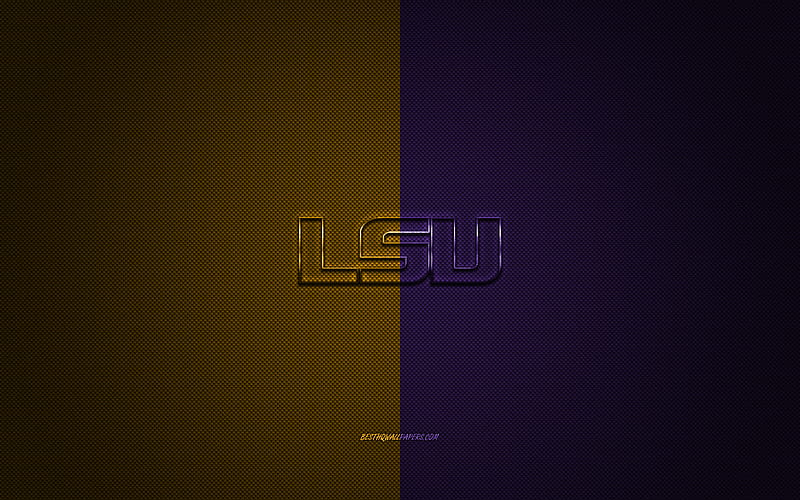 LSU Tigers logo, American football club, NCAA, yellow purple logo, yellow purple carbon fiber background, American football, Baton Rouge, Louisiana, USA, LSU Tigers, Louisiana State University, HD wallpaper
