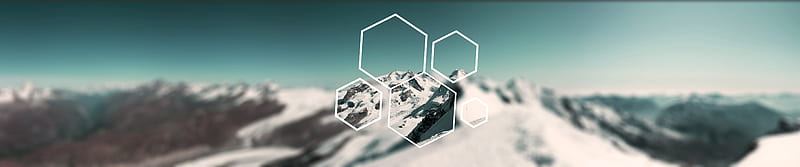 mountain, snowline, triple screen, shapes, hexagons, Landscape, HD wallpaper