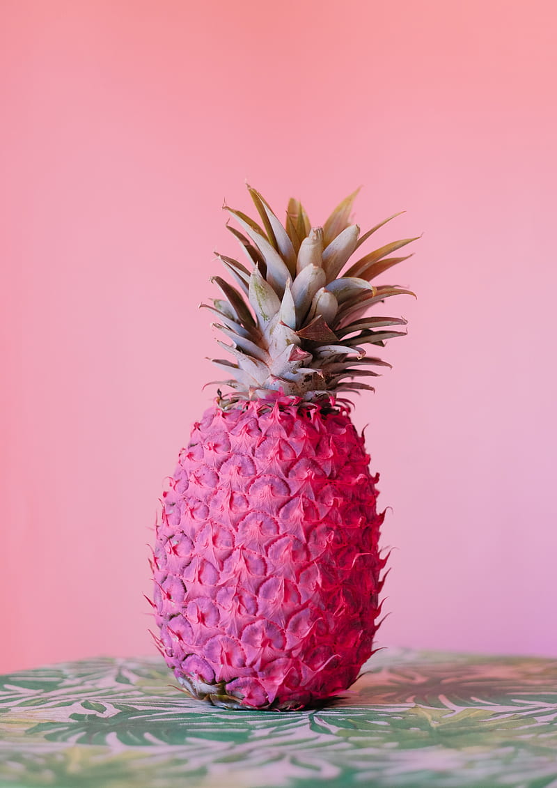 pineapple, fruit, pink, paint, tropical, HD phone wallpaper
