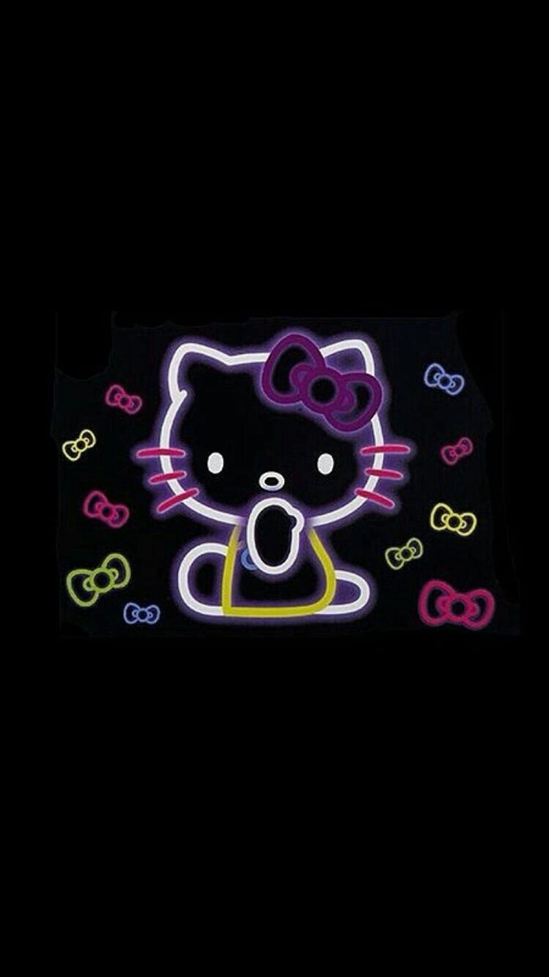 Glow Kitty, black, cute, girly, hello kitty, kawaii, themes, HD phone  wallpaper | Peakpx